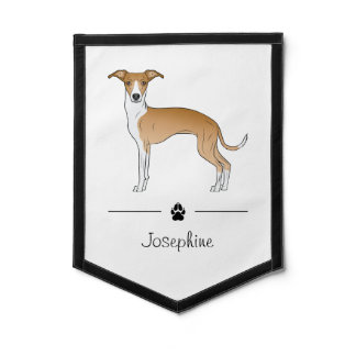 Fawn And White Italian Greyhound With Custom Text Pennant