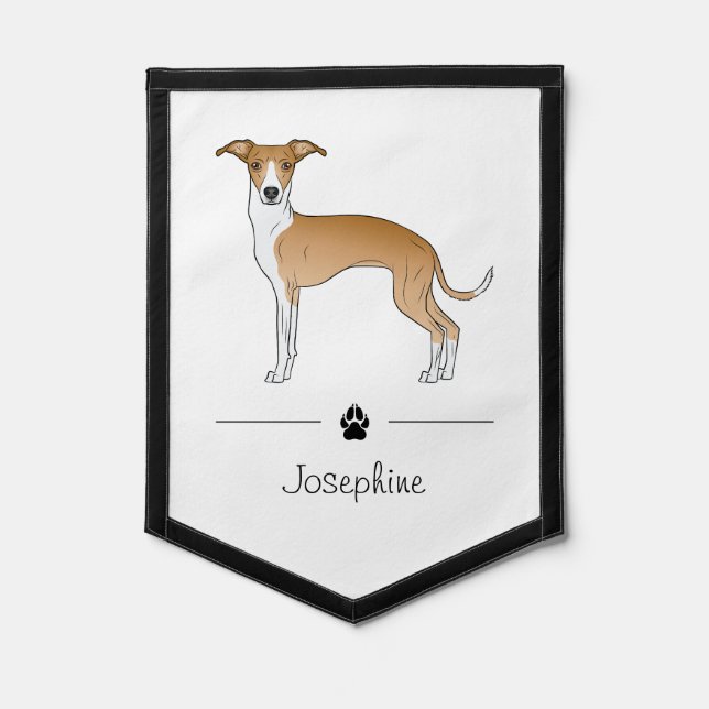 Fawn And White Italian Greyhound With Custom Text Pennant (Front)