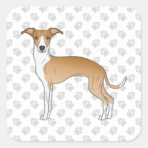 Fawn And White Italian Greyhound With Paws Square Sticker