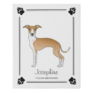 Fawn And White Italian Greyhound With Paws &amp; Text Faux Canvas Print