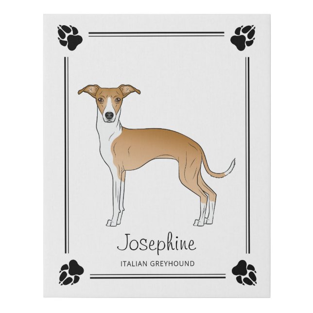 Fawn And White Italian Greyhound With Paws & Text Faux Canvas Print (Front)