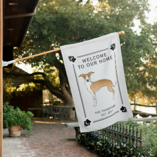 Fawn And White Italian Greyhound With Paws &amp; Text House Flag