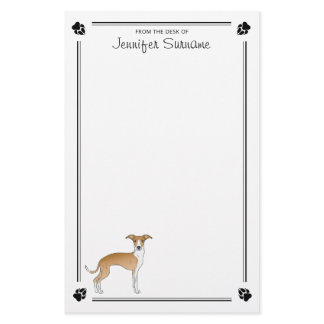 Fawn And White Italian Greyhound With Paws &amp; Text Stationery