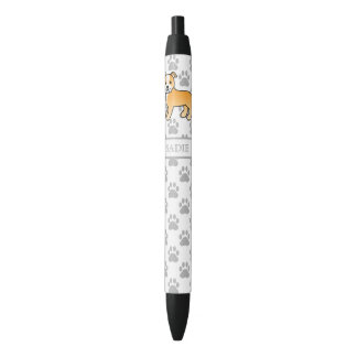 Fawn And White Staffie Cute Cartoon Dog &amp; Name Black Ink Pen