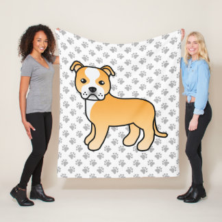 Fawn And White Staffie Cute Cartoon Dog &amp; Paws Fleece Blanket