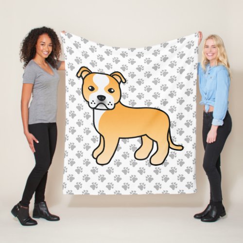 Fawn And White Staffie Cute Cartoon Dog  Paws Fleece Blanket