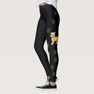 Fawn And White Staffie Cute Cartoon Dog & Paws Leggings