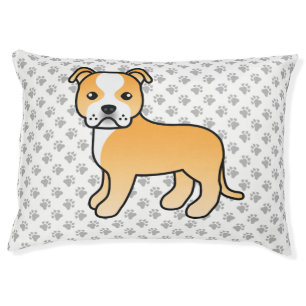 Fawn And White Staffie Cute Cartoon Dog & Paws Pet Bed