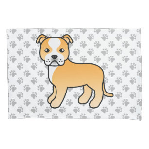 Fawn And White Staffie Cute Cartoon Dog & Paws Pillow Case