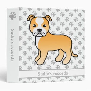 Fawn And White Staffie Cute Cartoon Dog & Text 3 Ring Binder