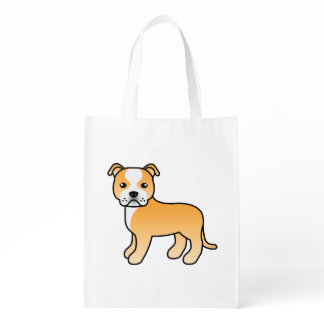 Fawn And White Staffordshire Bull Terrier Dog Grocery Bag