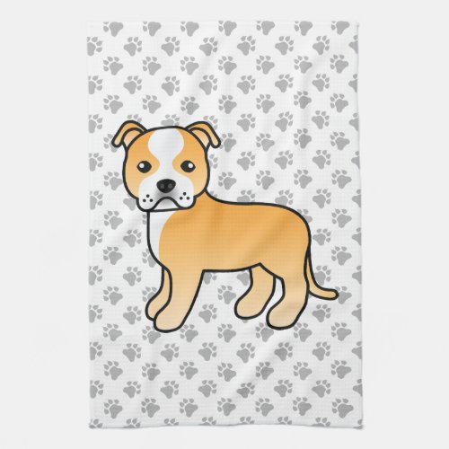 Fawn And White Staffordshire Bull Terrier Dog Kitchen Towel