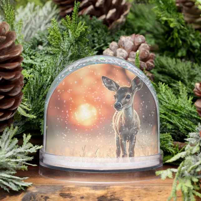 Fawn at sunrise snow globe (Winter)