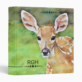 Fawn Baby Deer Artwork Initial Monogram 3 Ring Binder