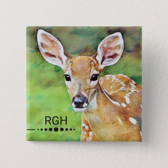 Fawn Baby Deer Artwork Monogram Button (Front)
