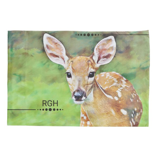 Fawn Baby Deer Artwork Monogram Pillow Case (Back)