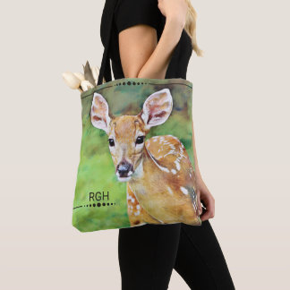 Fawn Baby Deer Artwork Monogram Tote Bag