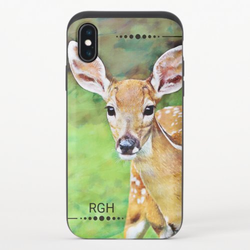 Fawn Baby Deer Artwork Monogram iPhone XS Slider Case