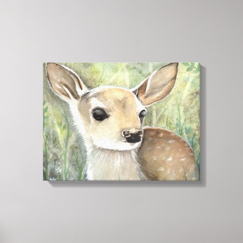 Fawn Baby Deer Wildlife Painting Canvas Print