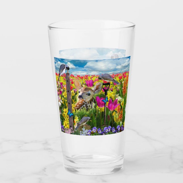 Fawn Birds Field of Flowers Glass (Front)