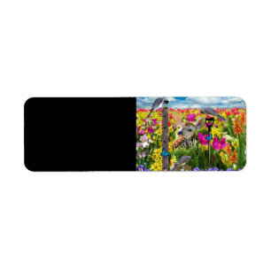 Fawn Birds Field of Flowers Label