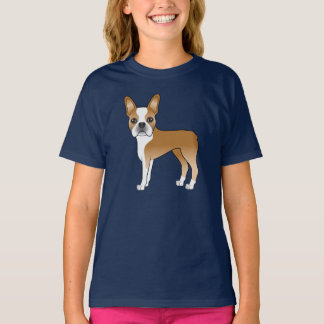 Fawn Boston Terrier Adorable Cartoon Dog Design T-Shirt