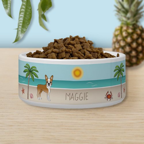 Fawn Boston Terrier At A Tropical Summer Beach Bowl