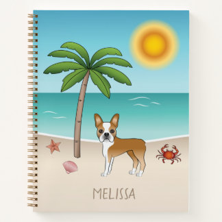 Fawn Boston Terrier At A Tropical Summer Beach Notebook