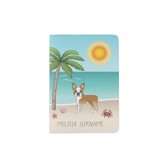 Fawn Boston Terrier At A Tropical Summer Beach Passport Holder (Front)