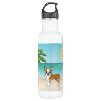Fawn Boston Terrier At A Tropical Summer Beach Stainless Steel Water Bottle