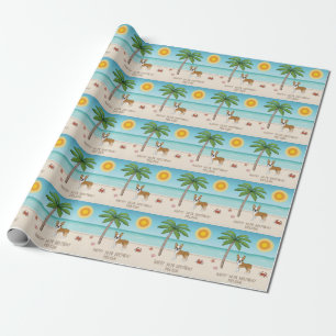 Fawn Boston Terrier At A Tropical Summer Beach Wrapping Paper