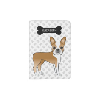 Fawn Boston Terrier Cartoon Dog, Bone And Text Passport Holder