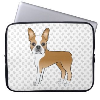 Fawn Boston Terrier Cartoon Dog &amp; Gray Paws Laptop Sleeve