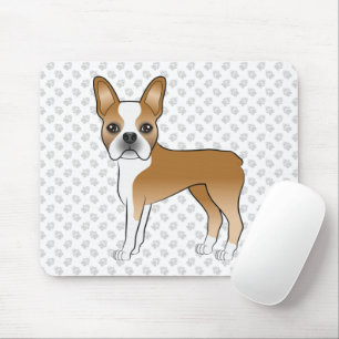 Fawn Boston Terrier Cartoon Dog & Gray Paws Mouse Pad