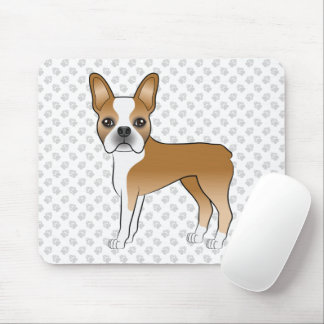 Fawn Boston Terrier Cartoon Dog &amp; Gray Paws Mouse Pad