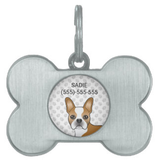 Fawn Boston Terrier Cartoon Dog Head &amp; Paws Pet ID Tag