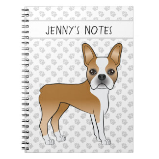 Fawn Boston Terrier Cartoon Dog With Custom Text Notebook