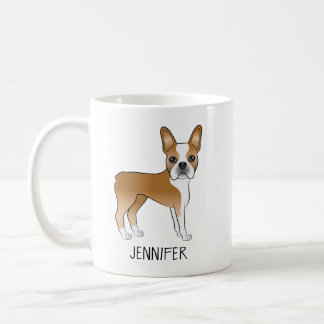 Fawn Boston Terrier Cute Cartoon Dog &amp; Custom Name Coffee Mug