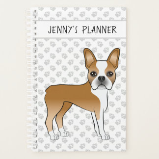Fawn Boston Terrier Cute Cartoon Dog &amp; Custom Text Planner