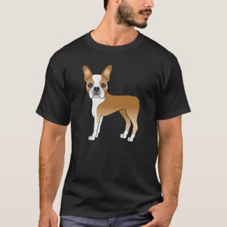 Fawn Boston Terrier Cute Cartoon Dog Drawing T-Shirt