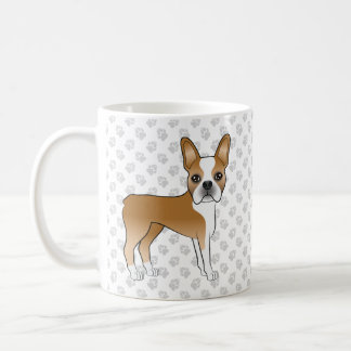Fawn Boston Terrier Cute Cartoon Dog &amp; Gray Paws Coffee Mug