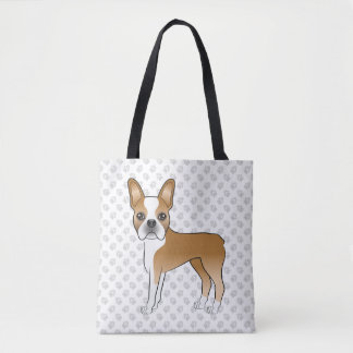 Fawn Boston Terrier Cute Cartoon Dog &amp; Gray Paws Tote Bag