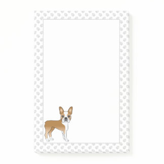 Fawn Boston Terrier Cute Cartoon Dog &amp; Paws Post-it Notes
