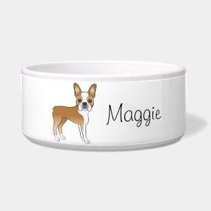 Fawn Boston Terrier Cute Cartoon Dog With A Name Bowl