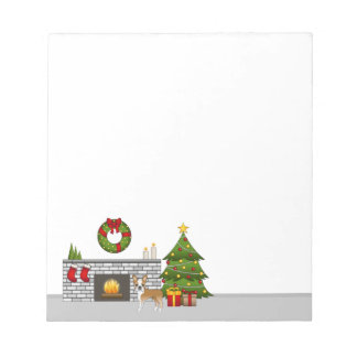 Fawn Boston Terrier In A Festive Christmas Room Notepad
