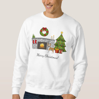 Fawn Boston Terrier In A Festive Christmas Room Sweatshirt