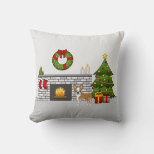 Fawn Boston Terrier In A Festive Christmas Room Throw Pillow