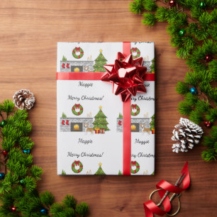 Fawn Boston Terrier In A Festive Christmas Room Wrapping Paper