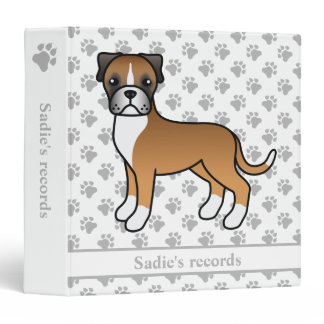 Fawn Boxer Cute Cartoon Dog &amp; Custom Text 3 Ring Binder