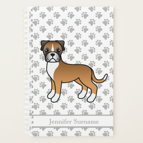 Fawn Boxer Cute Cartoon Dog  Custom Text Planner